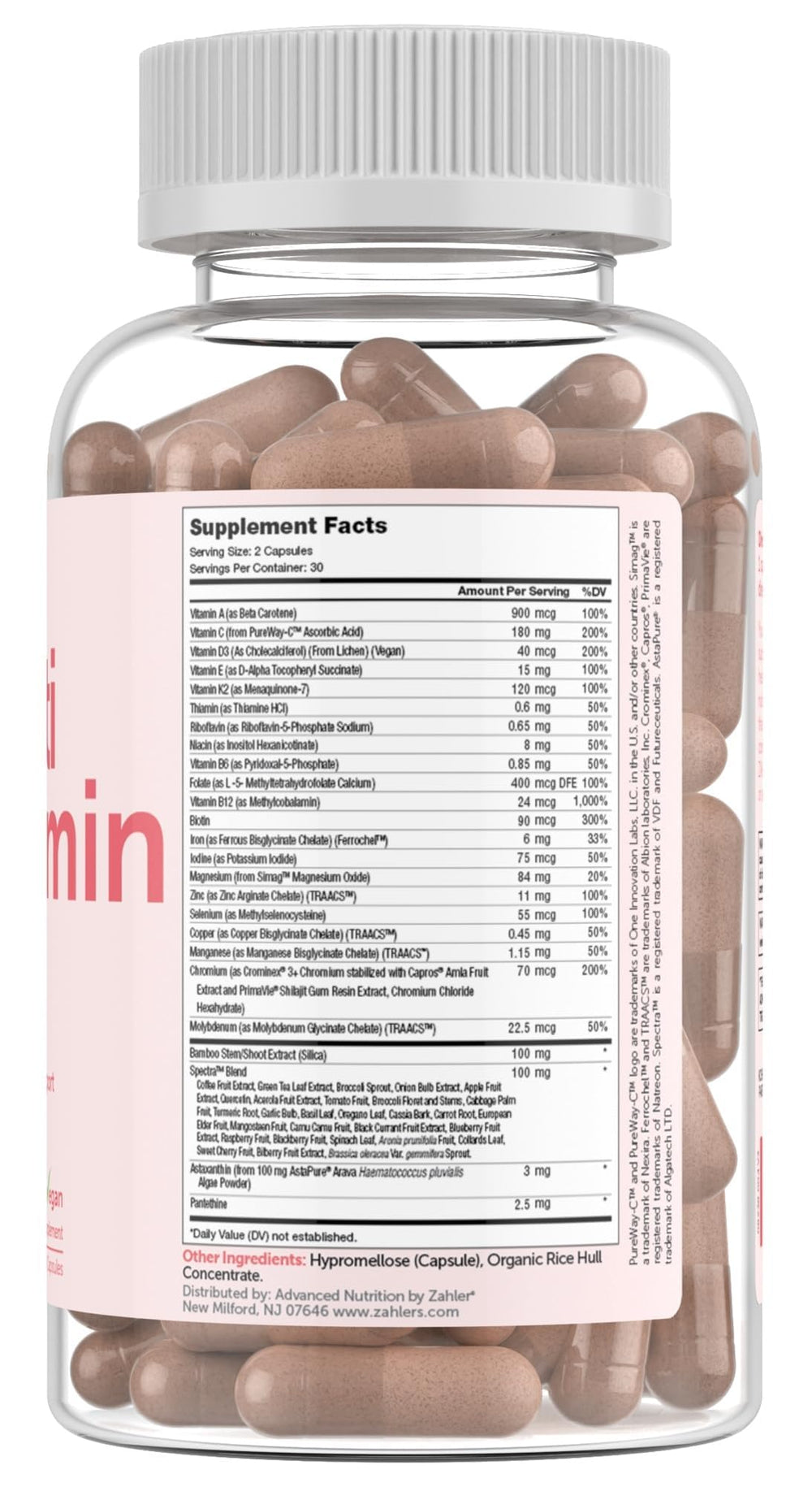 Zahler Multivitamin Beauty tablets close-up highlighting easy-to-take capsules