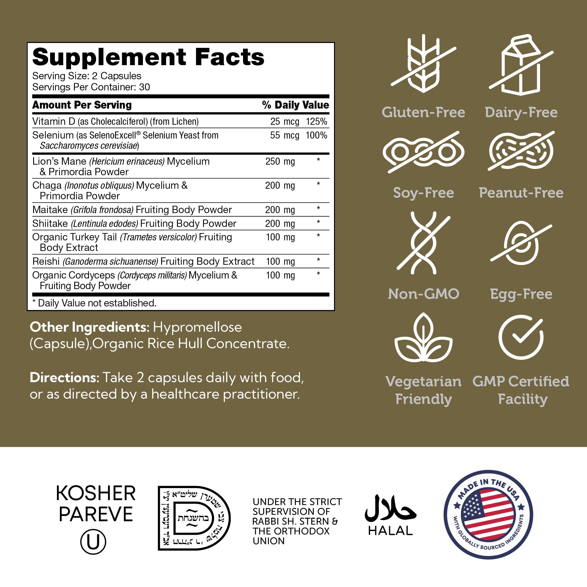 Zahler Mushroom Complex bottle with cap removed and capsules ready