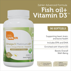 Zahler Omega 3 Platinum +D vitamin D boost included for balanced nutrition.