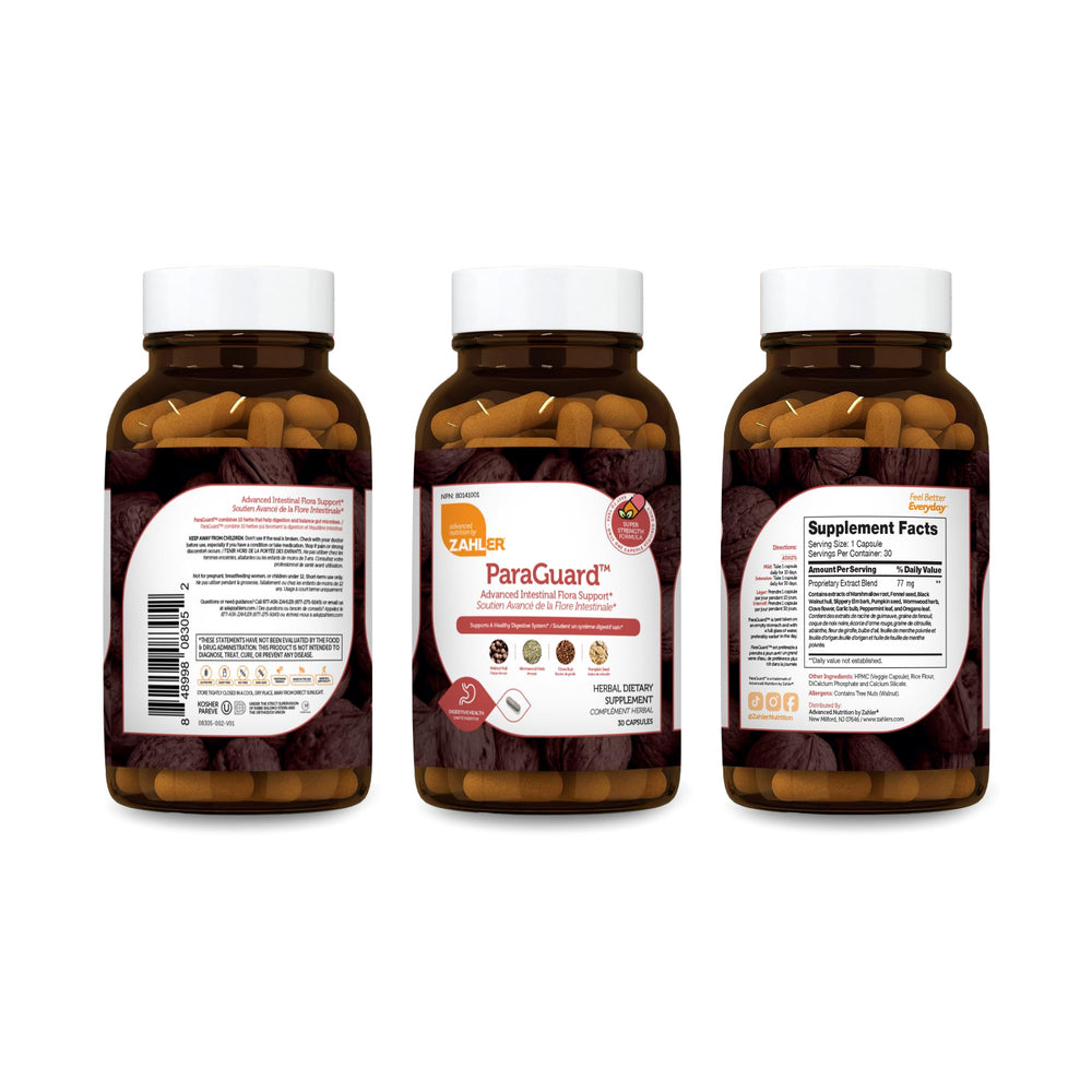 Zahler ParaGuard capsules pack highlighting portability for daily gut support