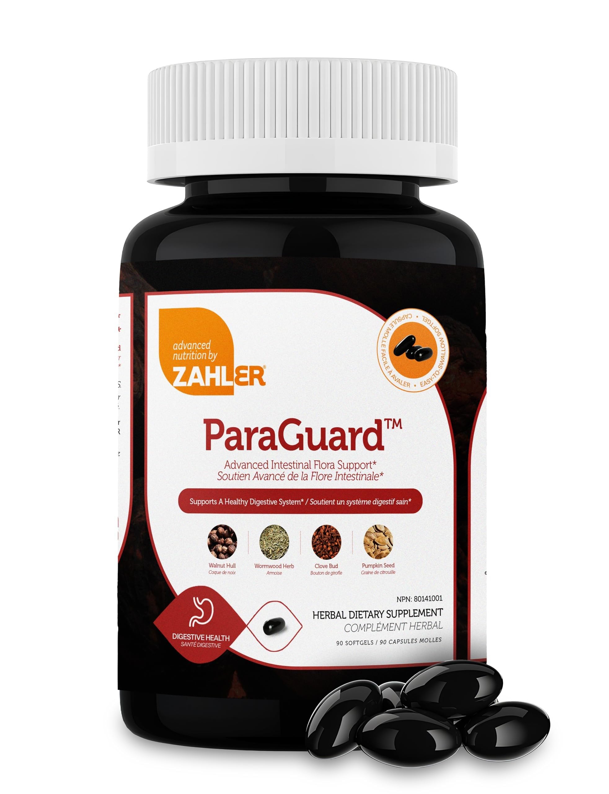 Zahler Paraguard softgel bottle for digestive support and gut balance.