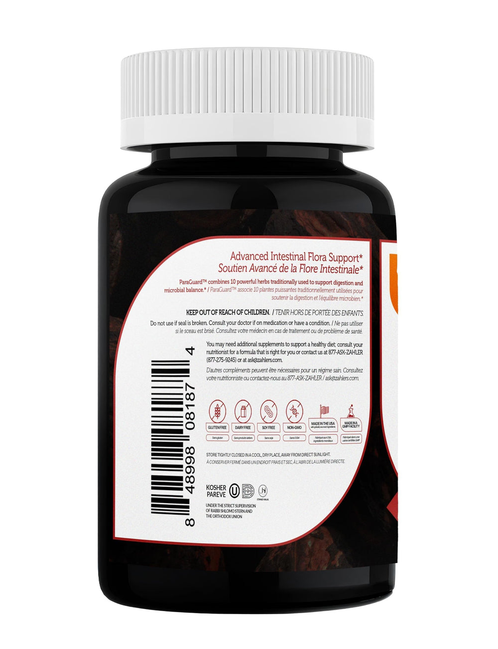 Ingredients like wormwood and clove highlighted on the Paraguard bottle label.