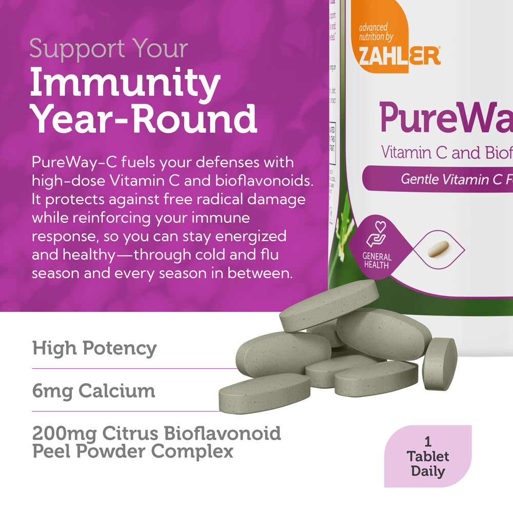 Calcium ascorbate-based Zahler Vitamin C offers gentler stomach tolerance.