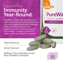 Calcium ascorbate-based Zahler Vitamin C offers gentler stomach tolerance.