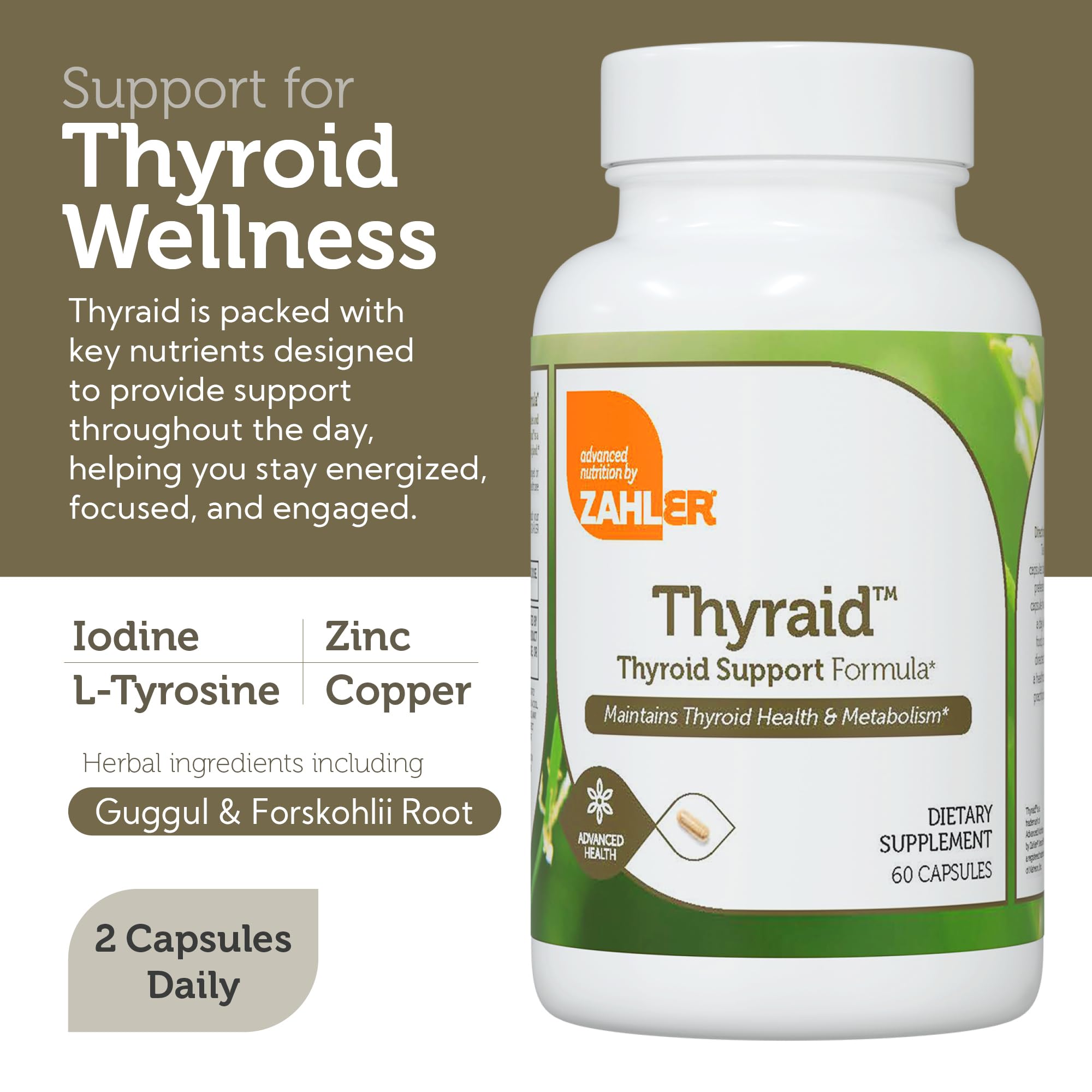 Zahler Thyraid clean-label promise with vegetarian, kosher, non-GMO, gluten-free ingredients.