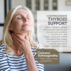 Zahler Thyraid key ingredients such as ashwagandha and forskohlii highlighted for holistic thyroid nutrition.