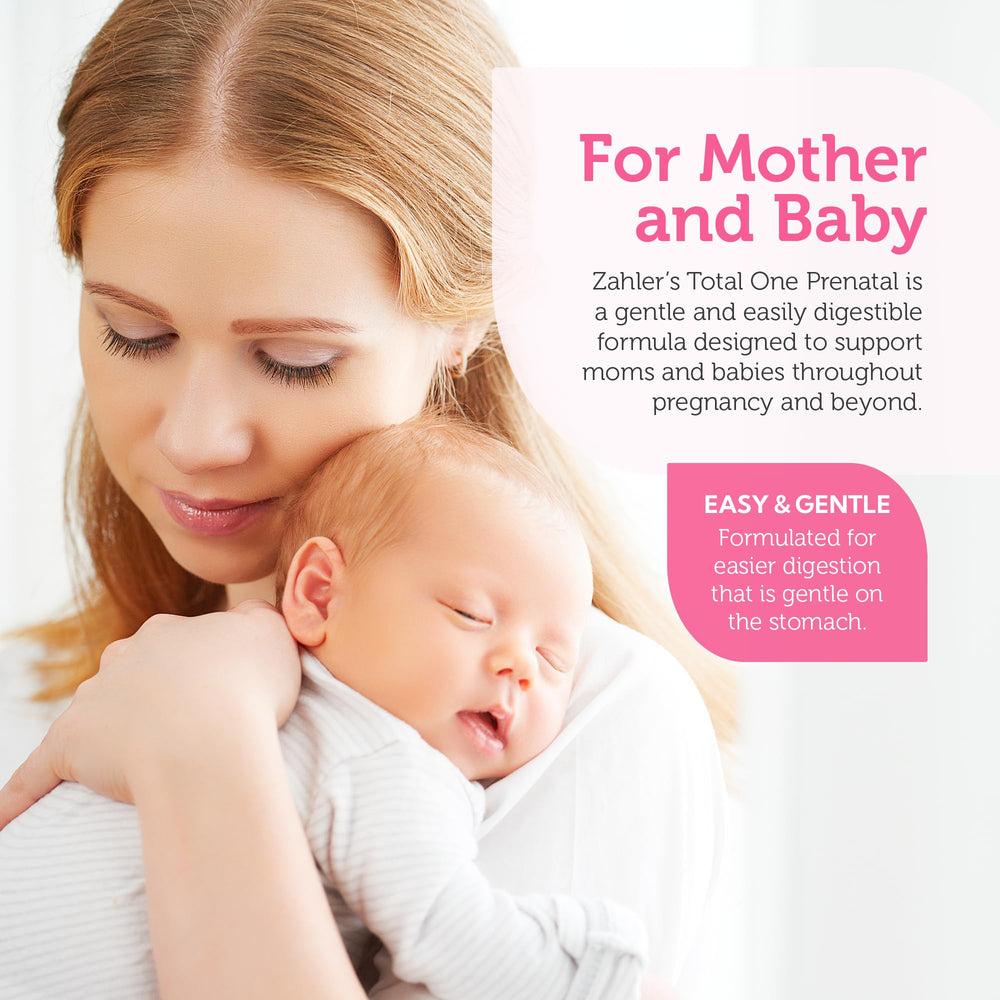 Zahler Total One Prenatal capsules inside highlighting gentle digestion.