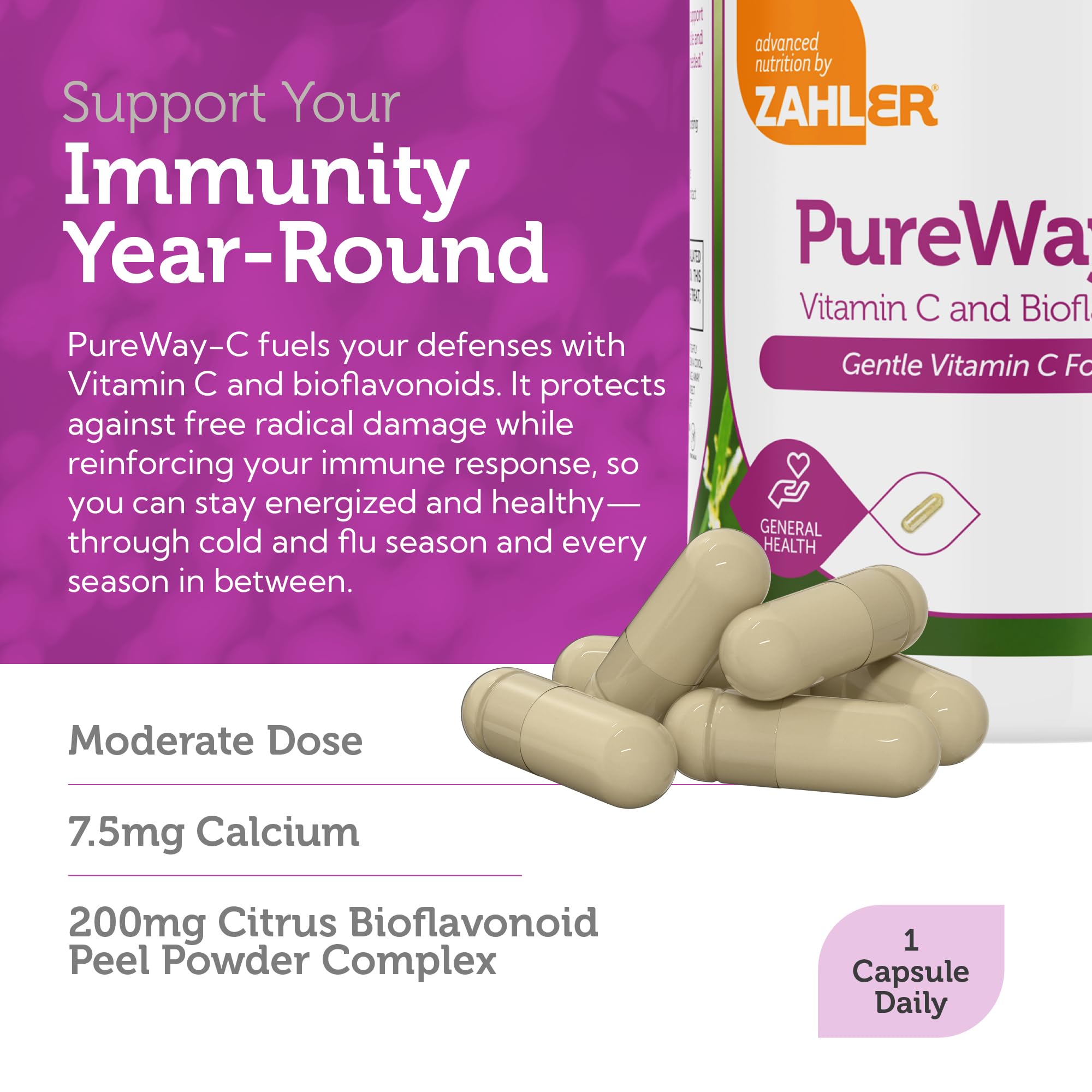 Zahler Vitamin C 500mg bottle with bioflavonoids powder focus.