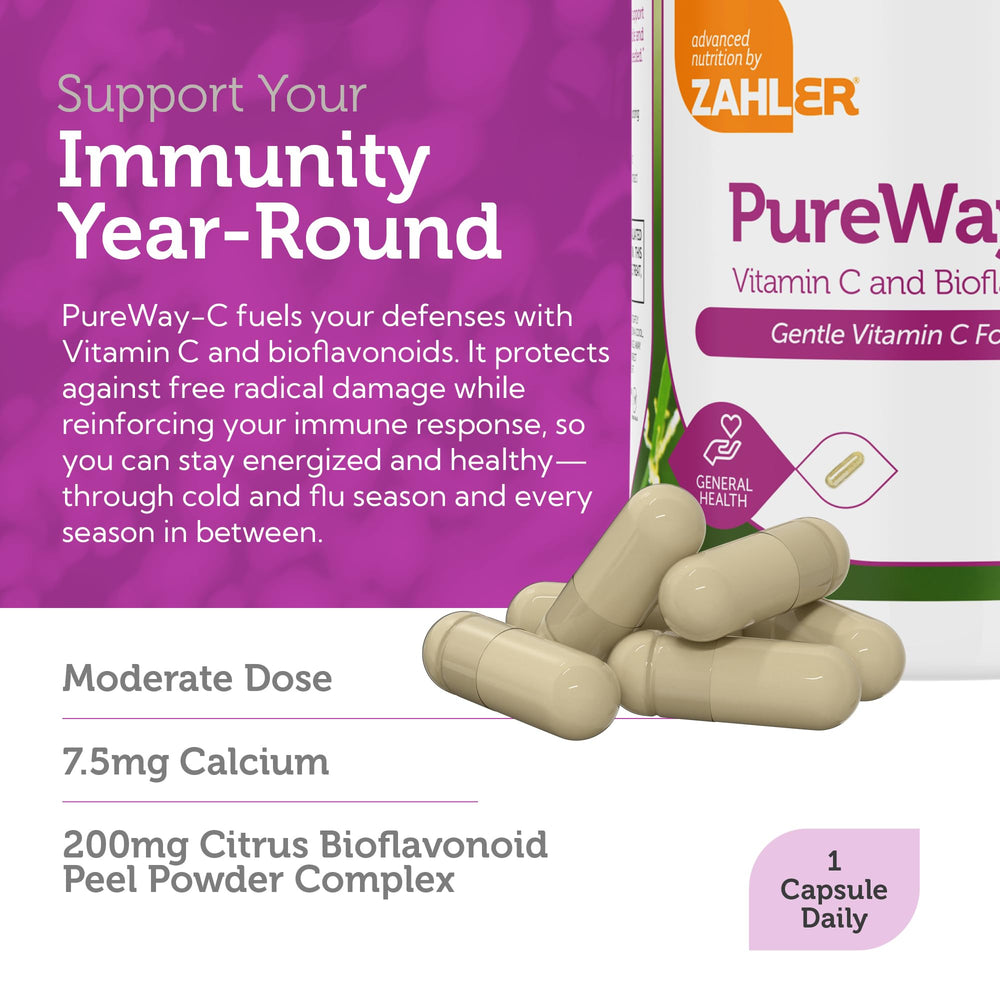 Zahler Vitamin C 500mg bottle with bioflavonoids powder focus.