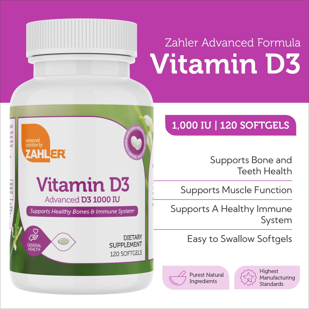 Closeup of Zahler D3 softgel capsule highlighting high potency vitamin D3.