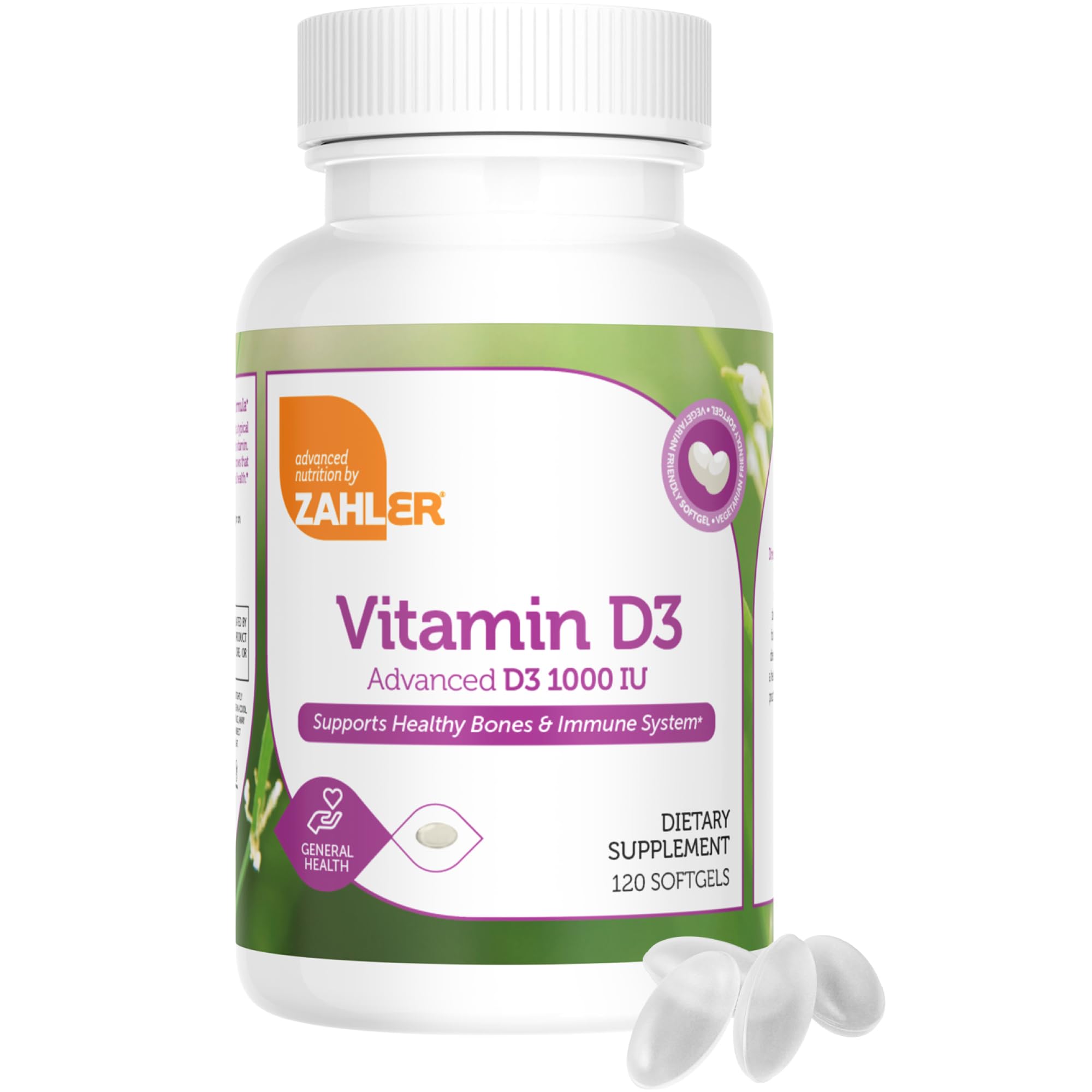 Zahler Vitamin D3 softgel pour shows easy access for your daily supplement routine.