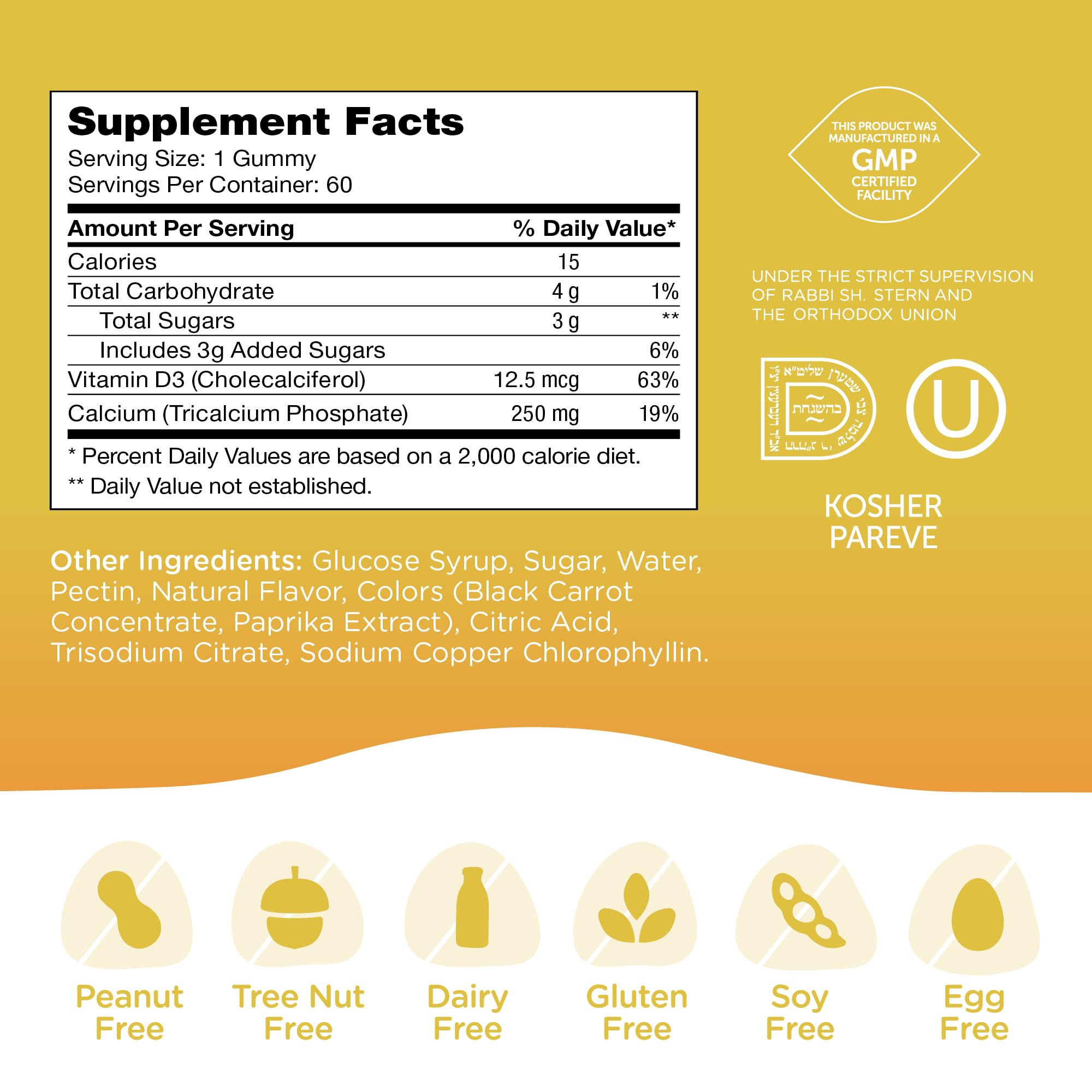 Zahler Yummy Kids Calcium Gummies gluten-free and non-GMO badge image