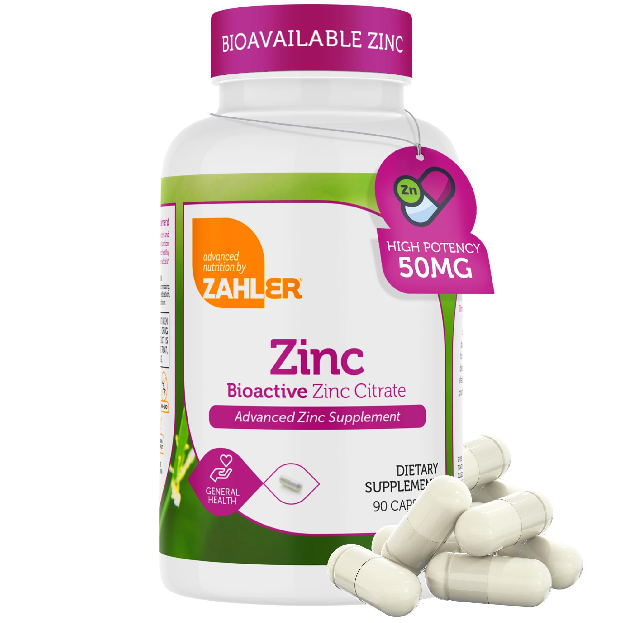 Zahler Zinc 50mg bottle-front highlights immune support and potency