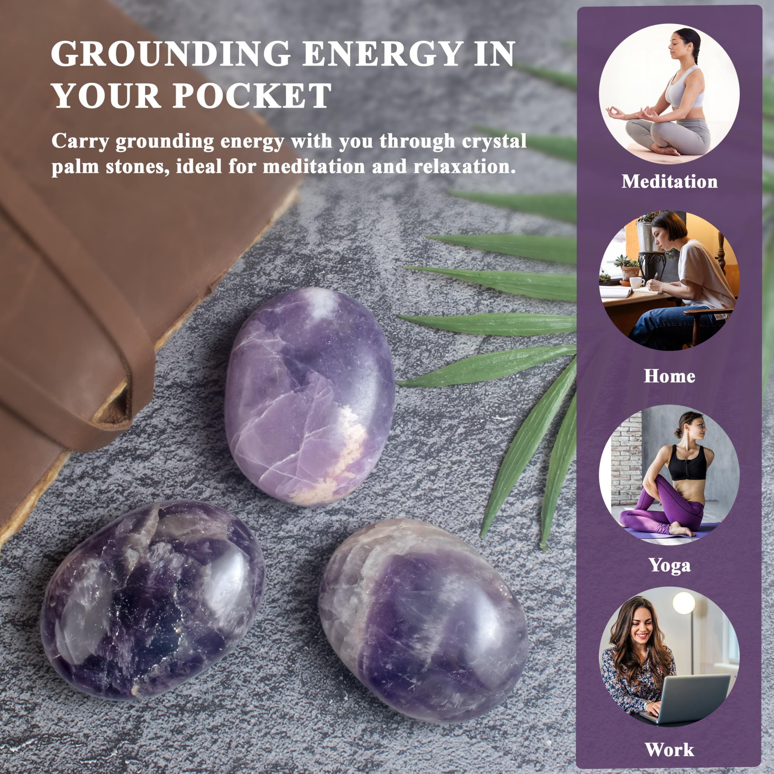 ZAICUS Amethyst Palm Stone integrated into a crystal grid for calming energy.