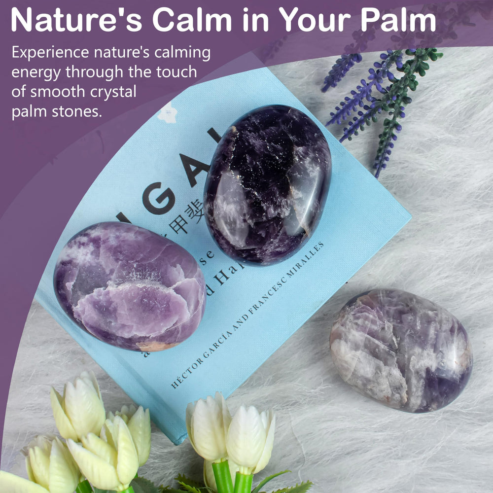 ZAICUS Amethyst Palm Stone in a meditation setup to enhance focus and balance.