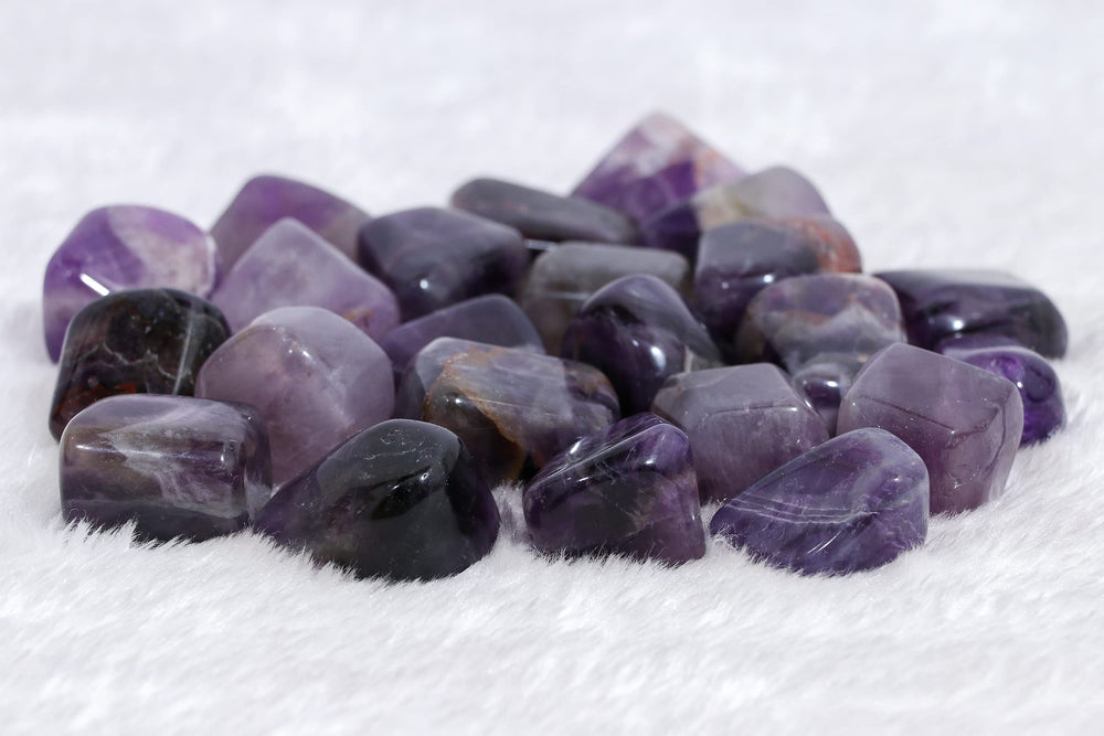 ZAICUS amethyst tumbled stones feng shui display for prosperity and positive energy.