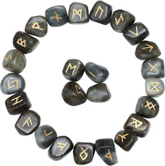 ZAICUS Labradorite rune stones set for beginners with vibrant color symbols.