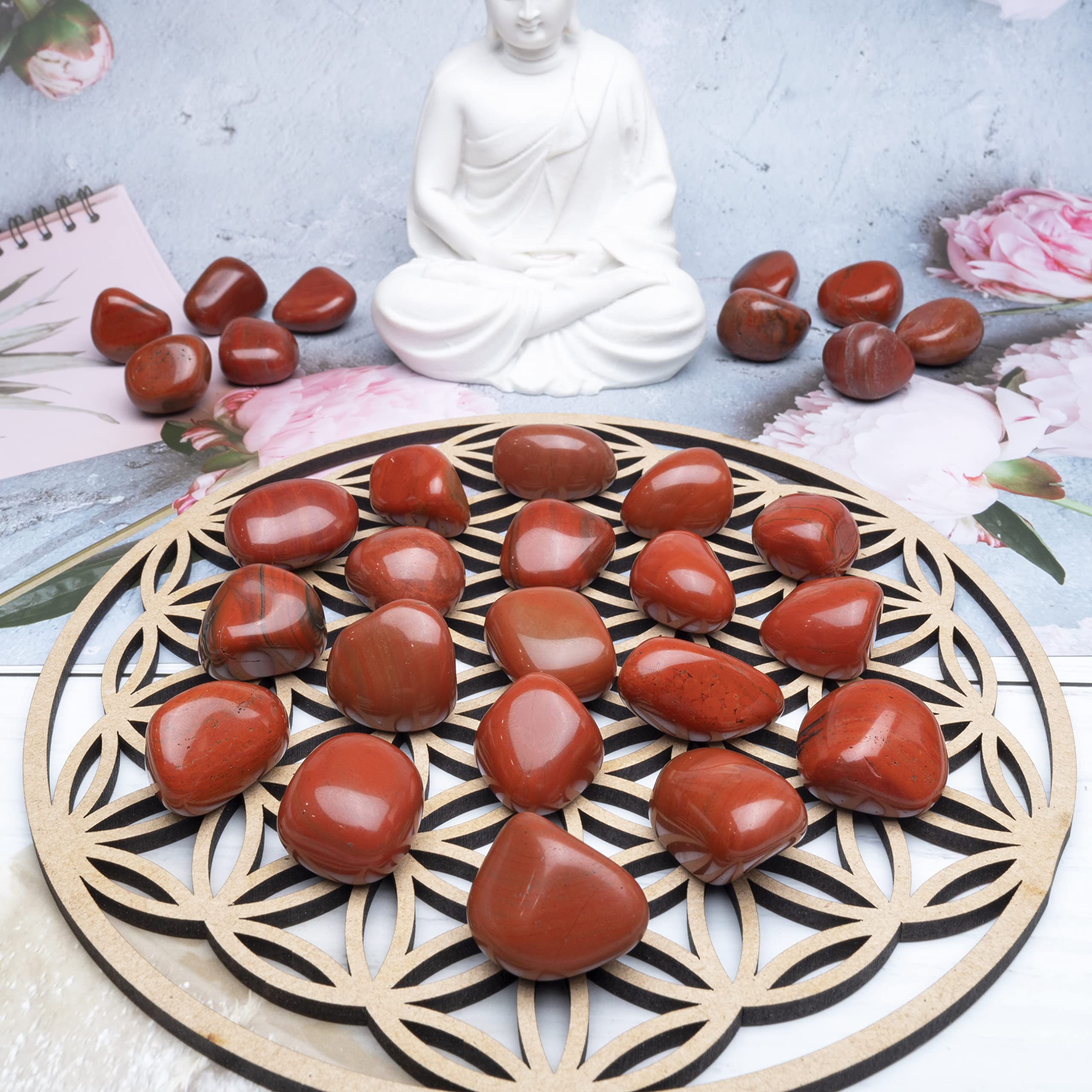 ZAICUS Red Jasper tumbled stones arranged for chakra balancing and focus