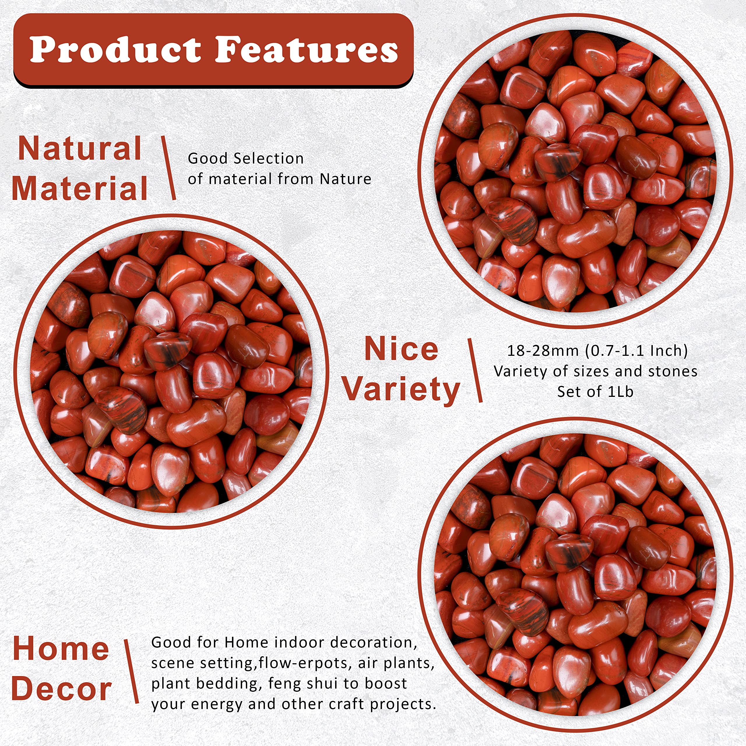 ZAICUS Red Jasper tumbled stones close-up polished surface showing red sheen