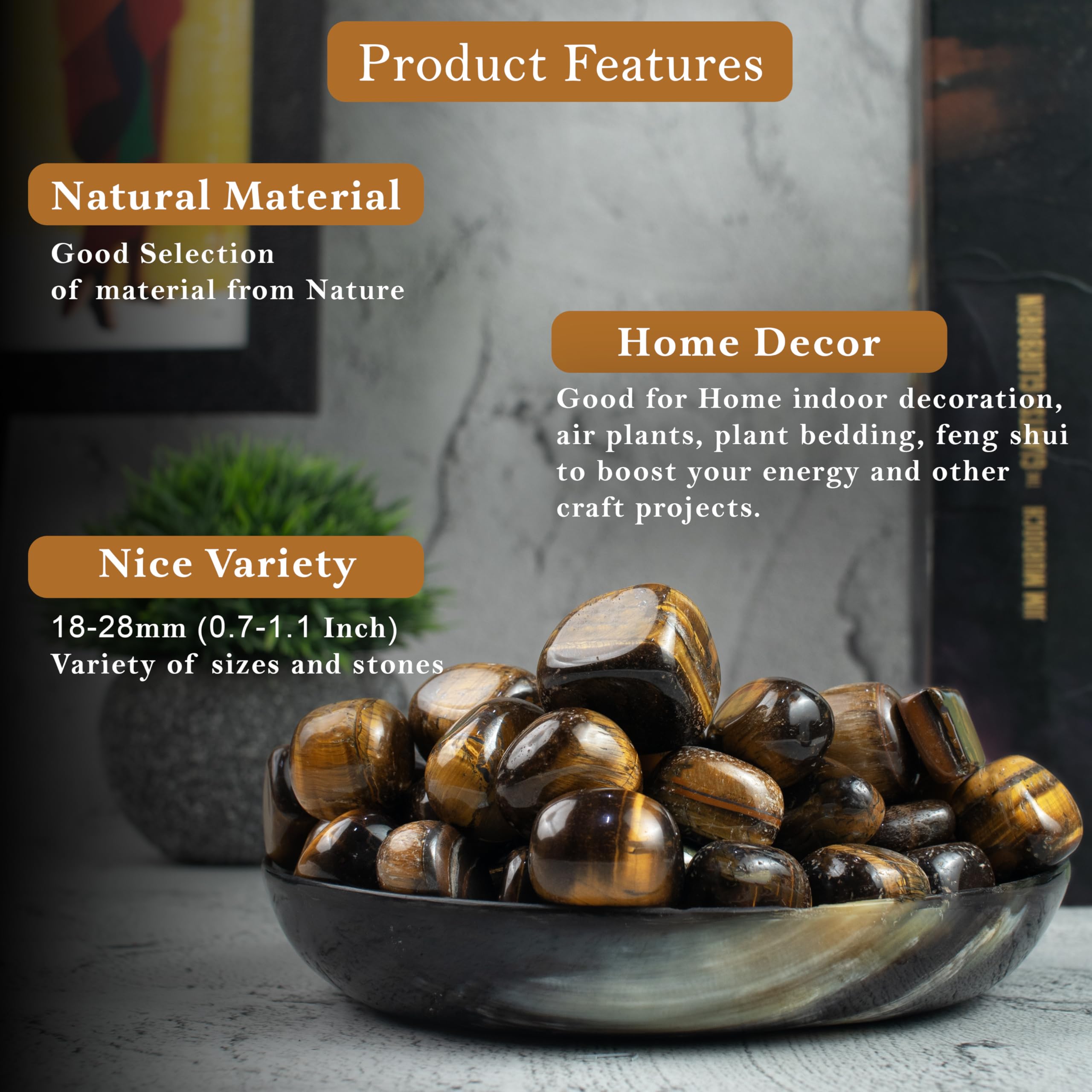ZAICUS tiger eye tumbled stones palm-sized pieces glow in ambient light.