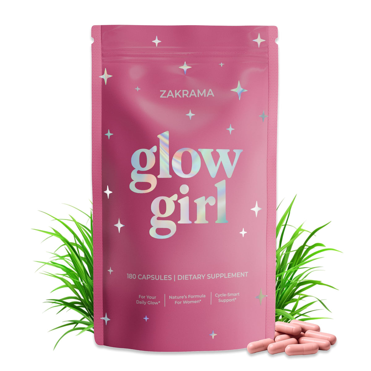 Zakrama Glow Girl bottle showcases pasture-raised organ supplement for daily energy.