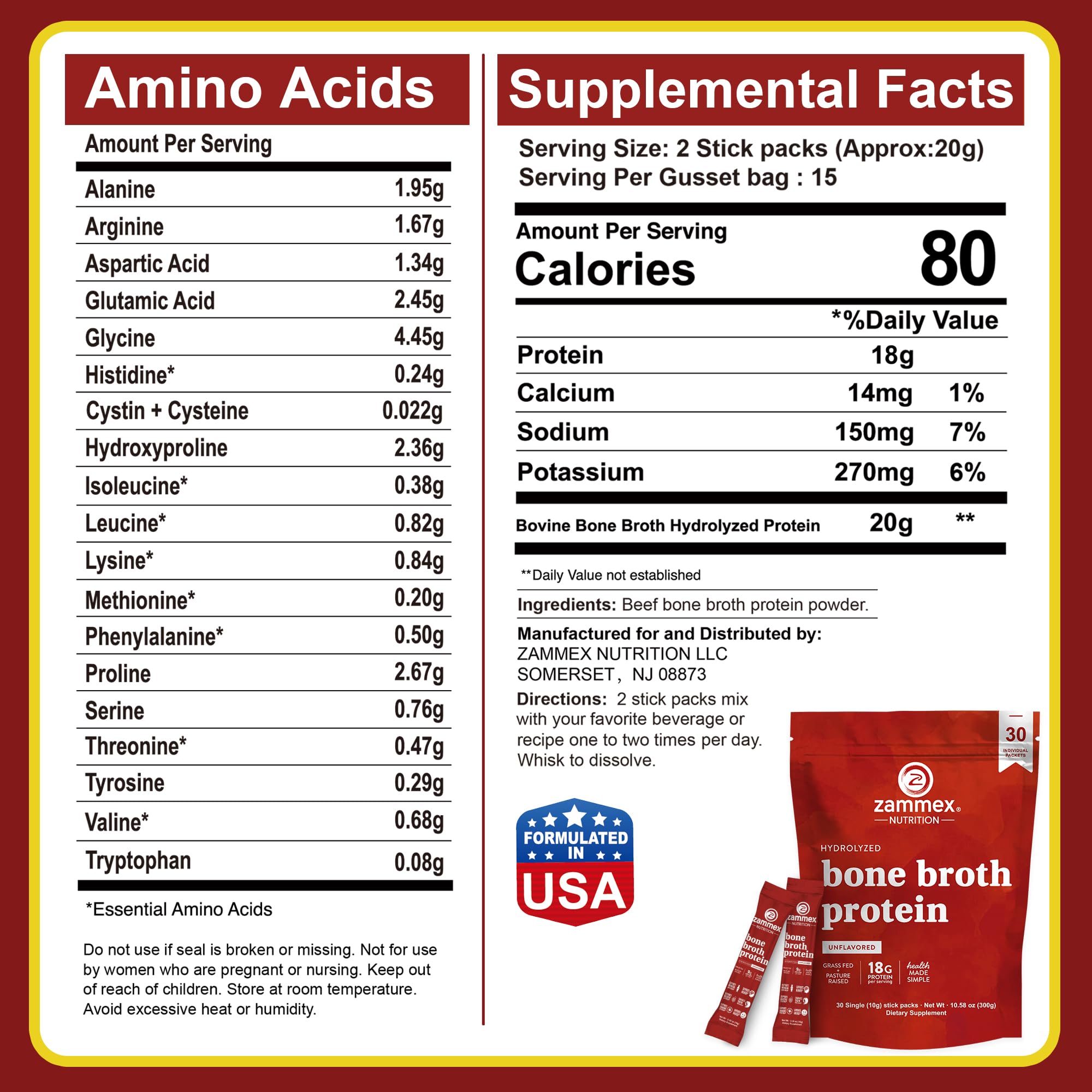 Zammex bone broth packets grass-fed quality in a clean-label on-the-go format.