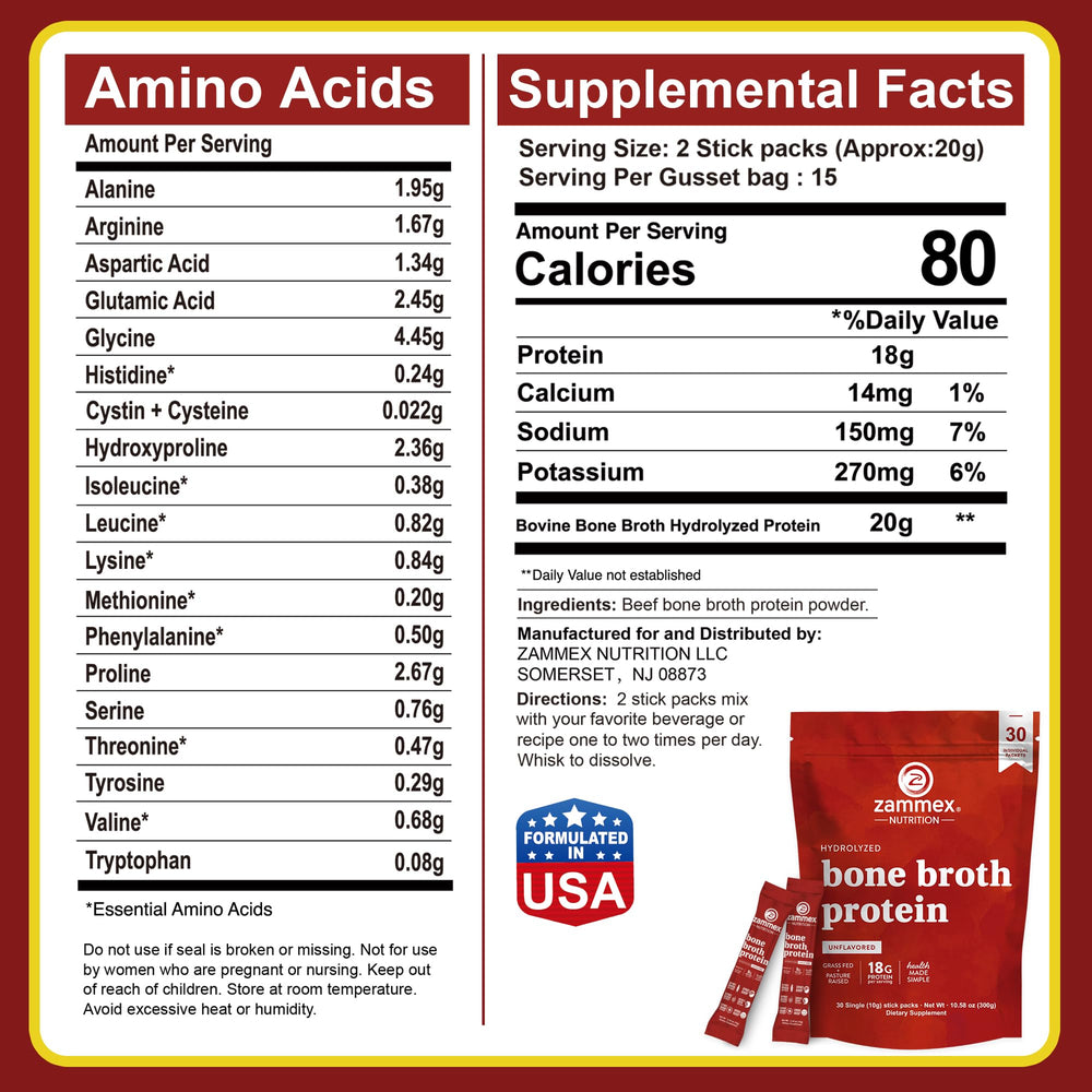 Zammex bone broth packets grass-fed quality in a clean-label on-the-go format.