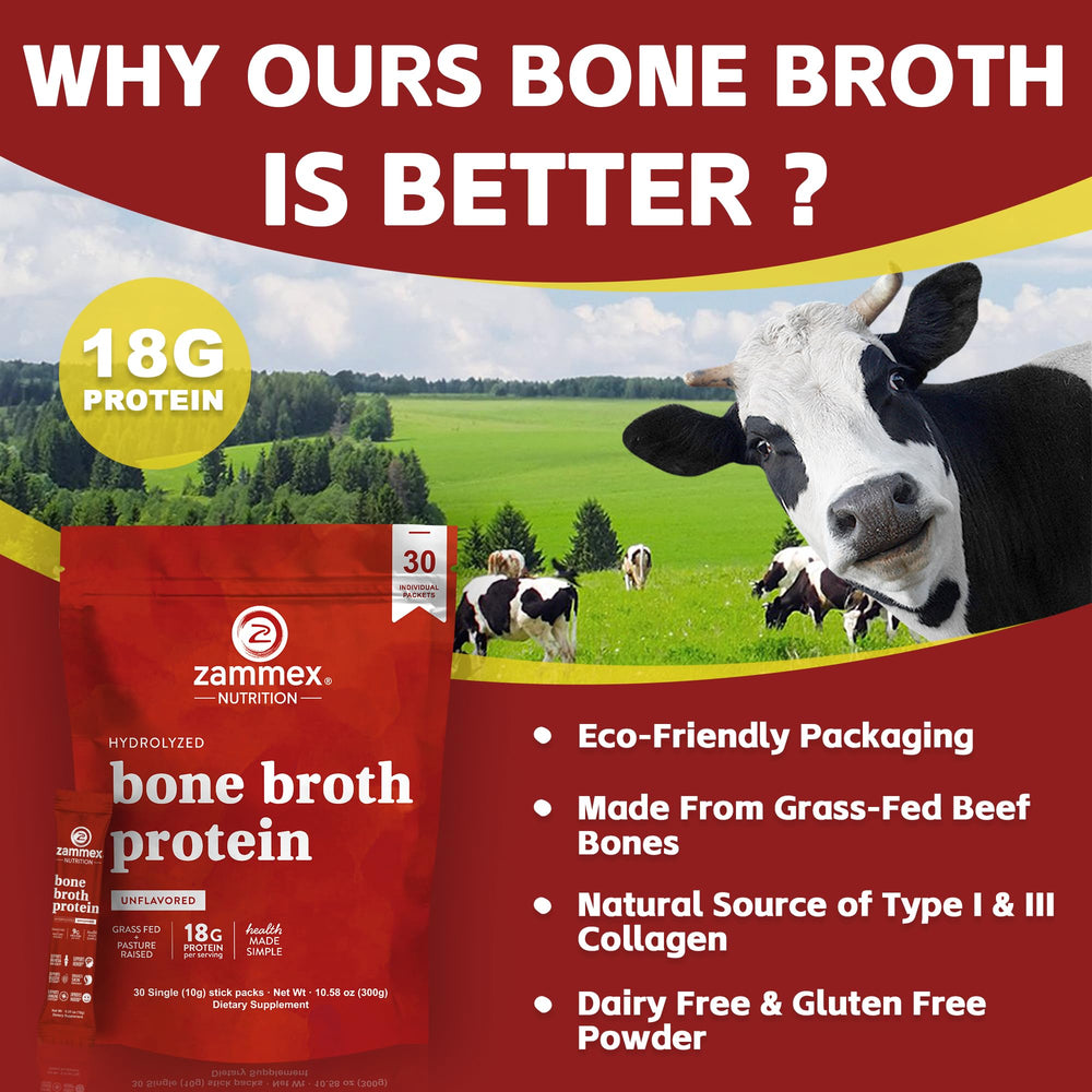 Zammex bone broth packets preserved freshness in individual sealed sticks.