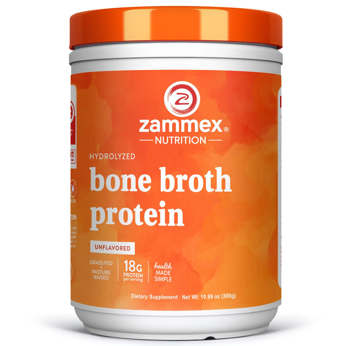 Zammex bone broth protein powder jar pour for quick protein boost in meals.