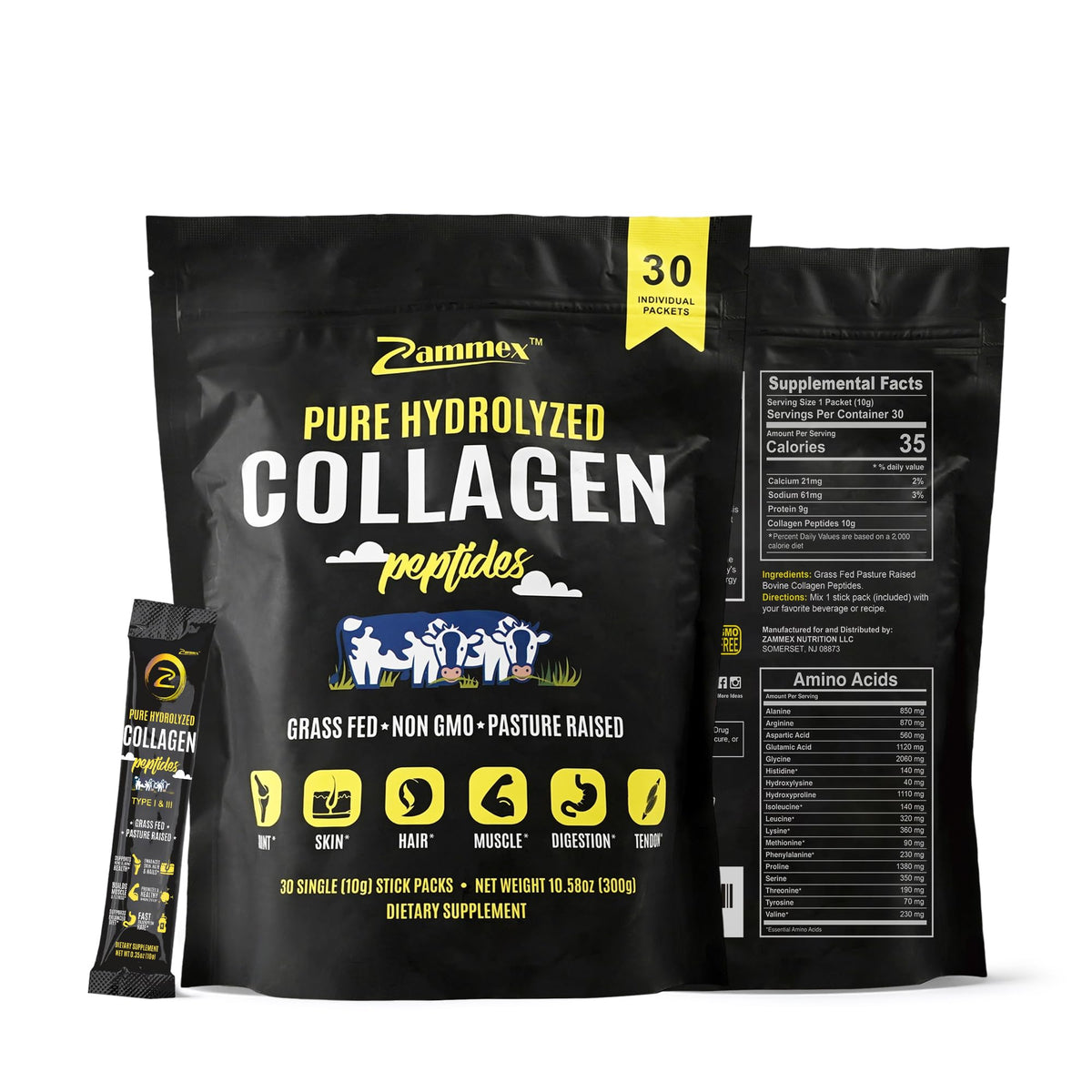 Zammex collagen travel pack front view for on-the-go wellness