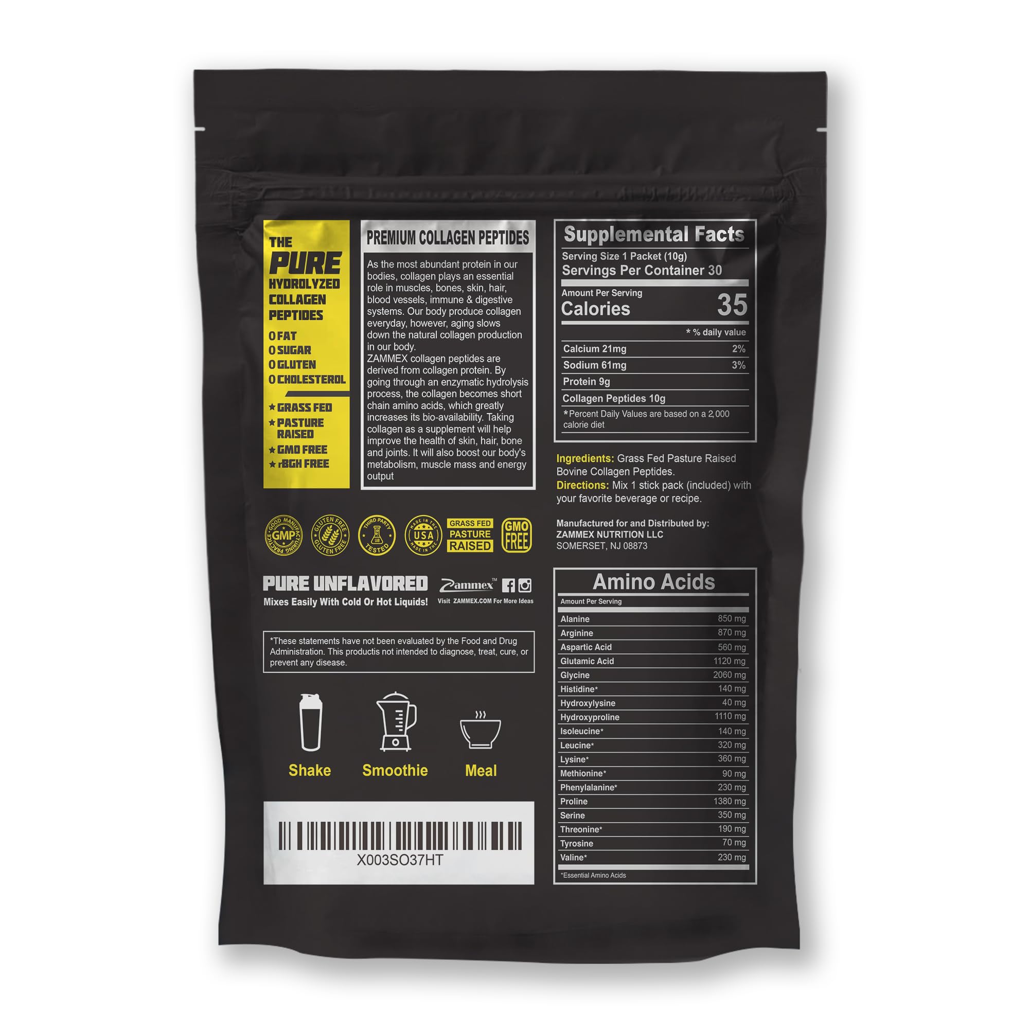 Zammex travel pack close-up label shows non-GMO and keto features