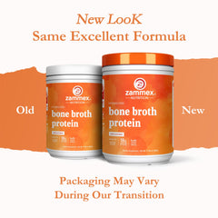Zammex grass-fed bone broth powder scoop ideal for smoothies or soups.