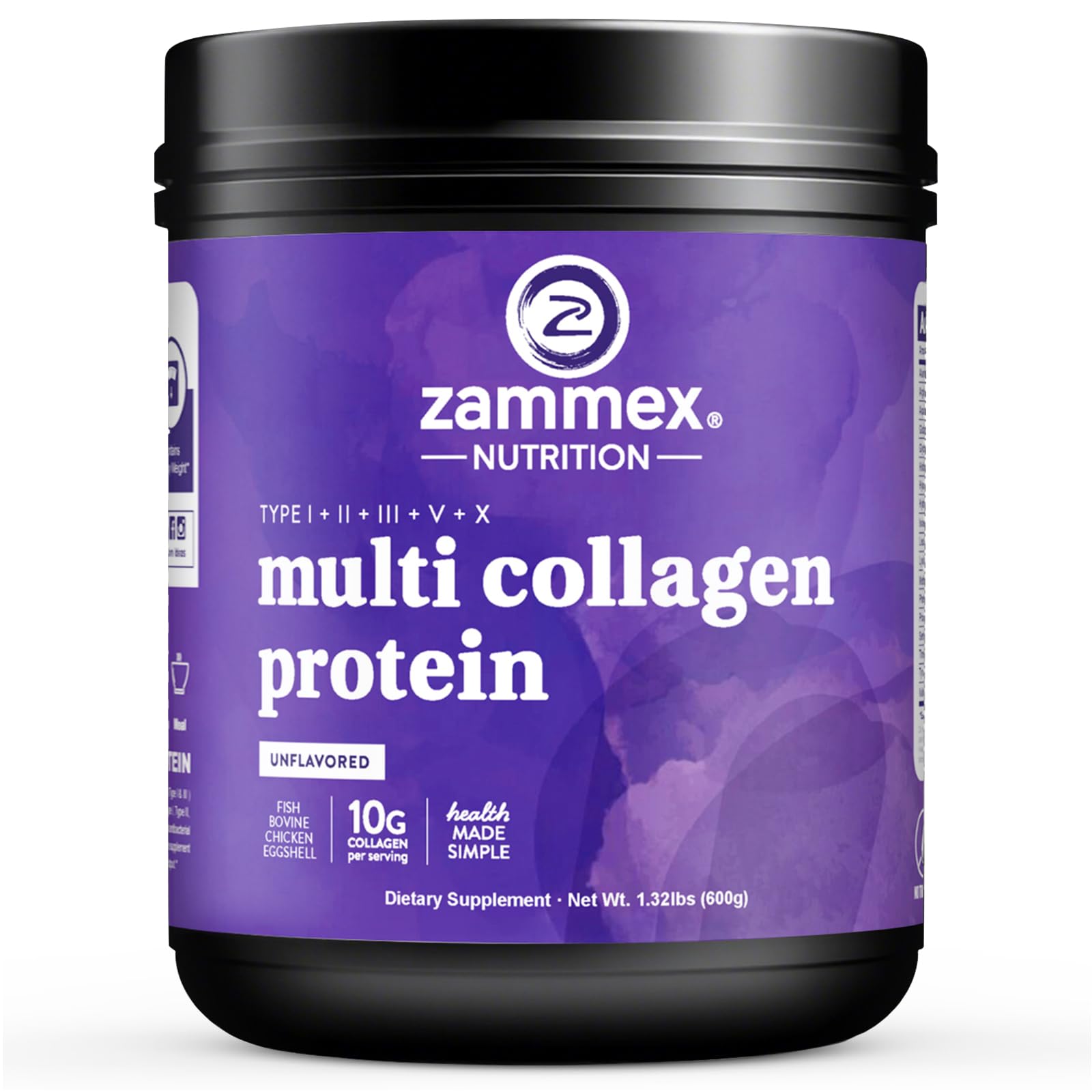 Zammex Multi-Collagen powder bottle showing premium blend for everyday use