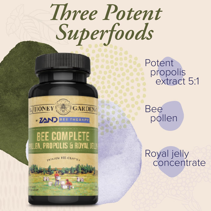 Close-up of ZAND Bee Therapy capsules in an apitherapy-inspired formula