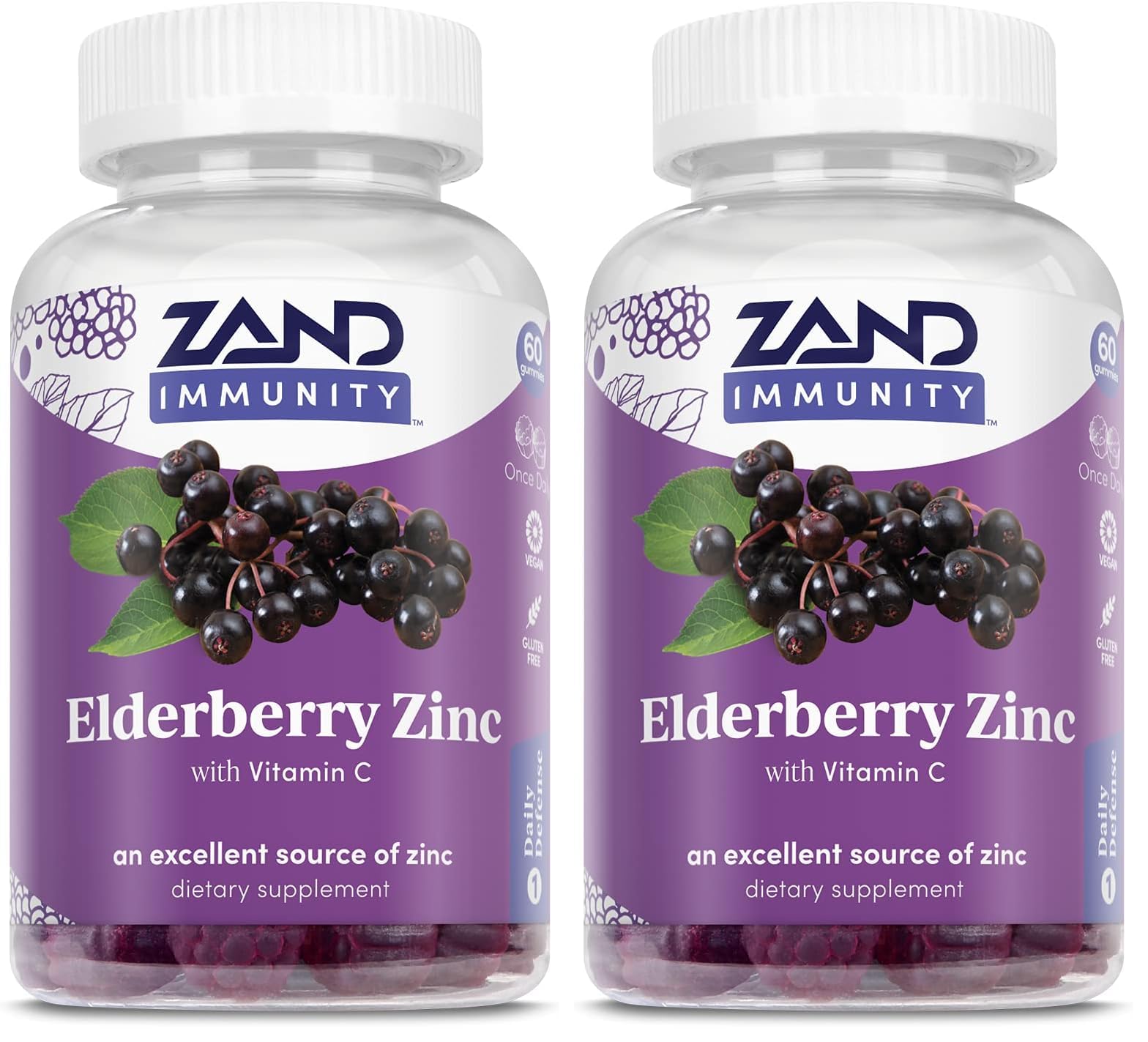 ZAND elderberry zinc immunity gummies front bottle view for family immune support