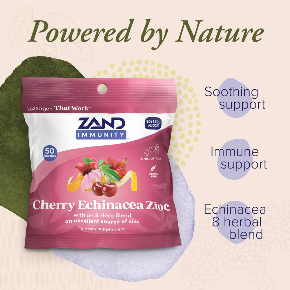 ZAND Immunity ingredients blend featuring echinacea and hibiscus for a flavorful daytime use.