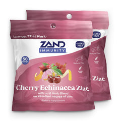 ZAND Immunity Cherry Echinacea lozenges bottle shown, supports immune comfort and throat relief.