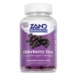 ZAND Immunity Elderberry Zinc bottle for daily immune support with vitamin C.