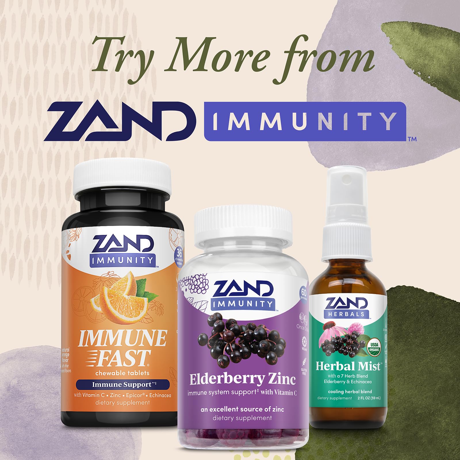 Vitamin C and zinc enriched gummies in ZAND packaging for convenience.