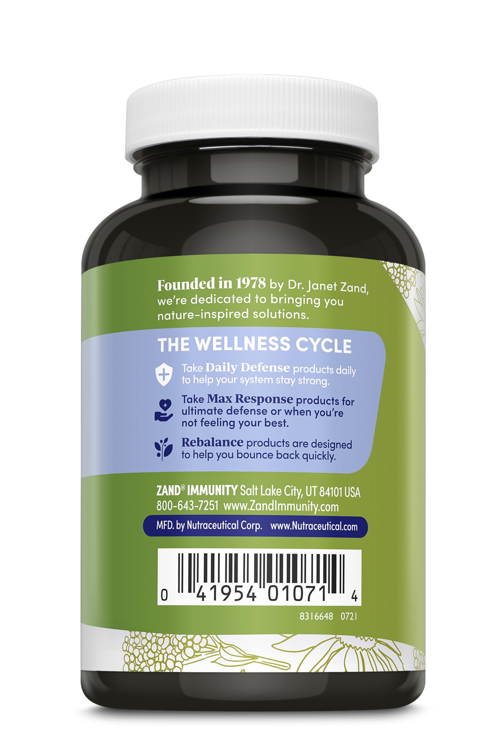 Close-up of ZAND Insure bottle label highlighting vegan and non-GMO formulation