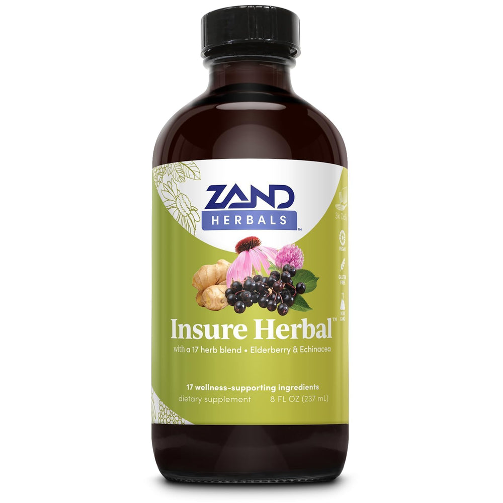 ZAND Insure Herbal bottle pour shows easy daily dosing for ongoing wellness support.