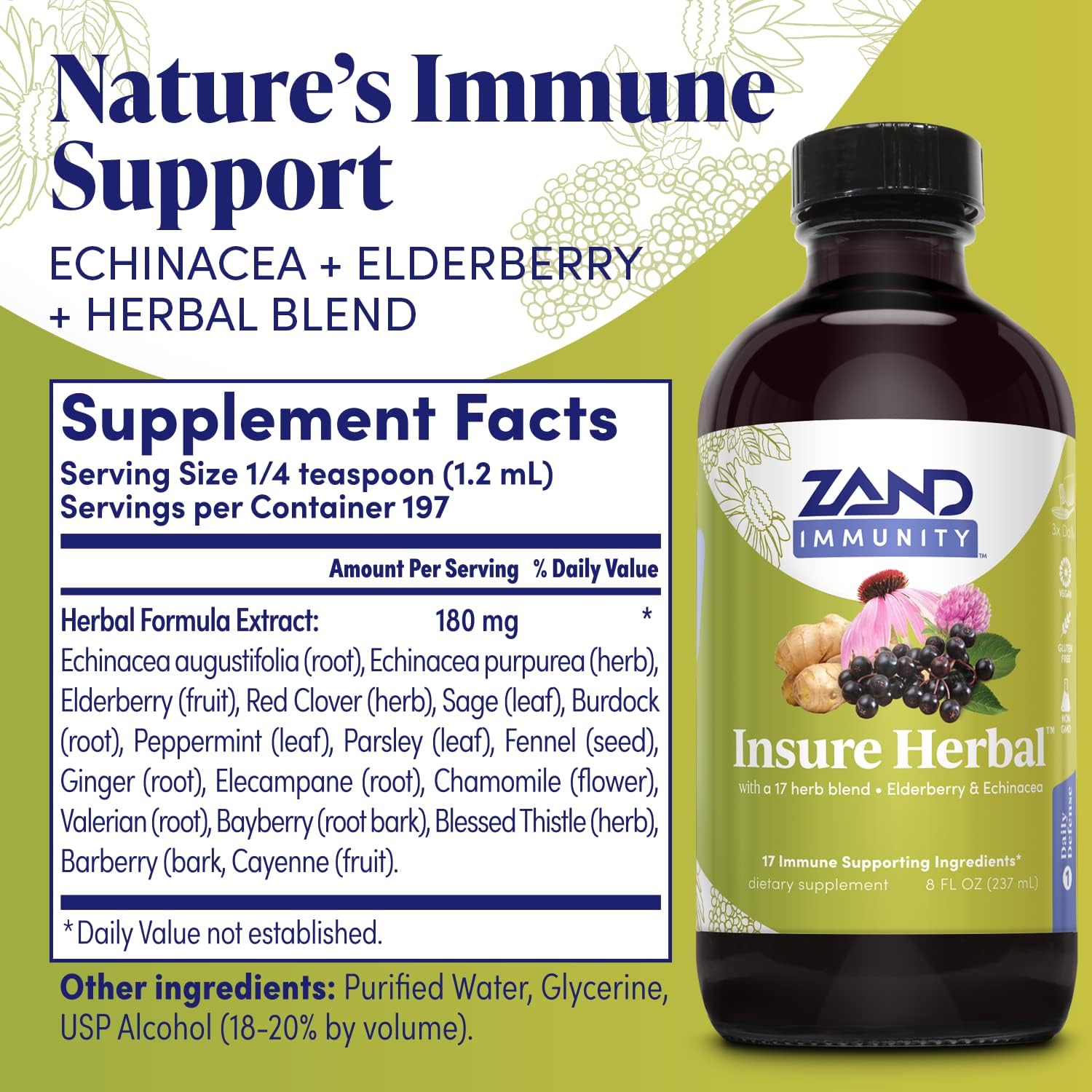 ZAND Insure Herbal label close highlights key ingredients and a gluten-free formula.