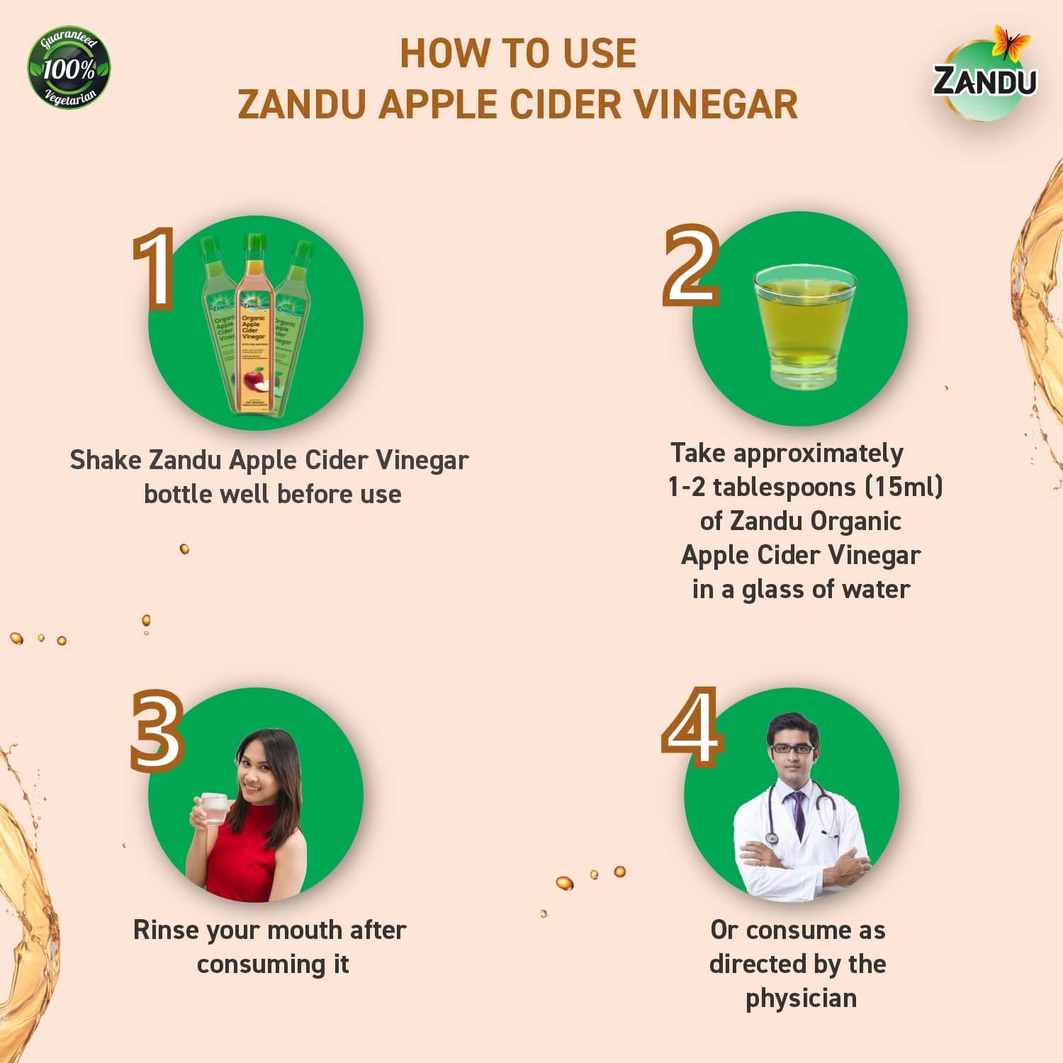 Zandu Apple Cider bottle on kitchen counter, perfect for quick tang.