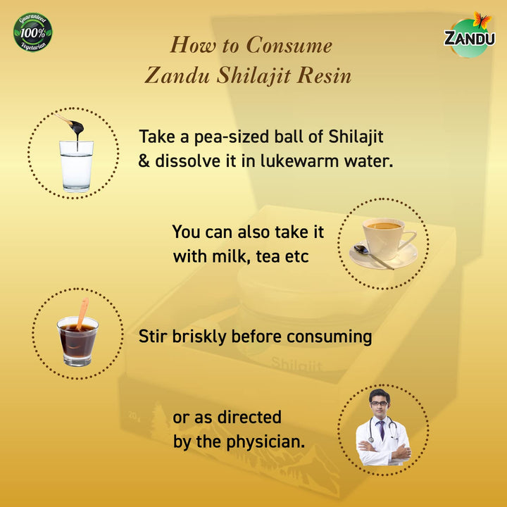 Zandu Himalayan Shilajit Resin dose spoon illustrating easy daily usage for energy.