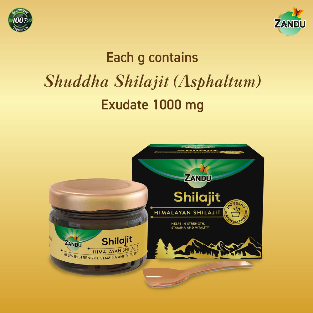 Zandu Himalayan Shilajit Resin raw paste emphasizes natural Shilajit source and purity.