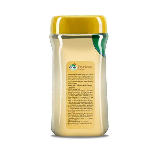 Bottle of Zandu Kesari Jivan chyawanprash beside a glass of milk