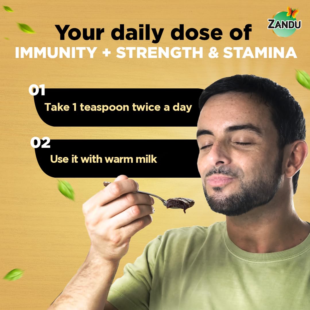 Zandu Shilajitprash shown as part of daily wellness routine.