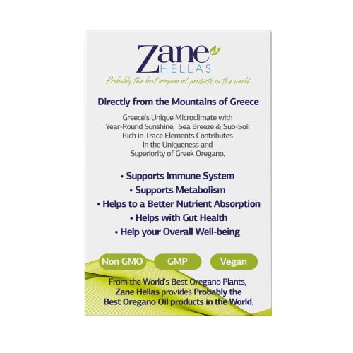 Label close-up on Zane Hellas oregano oil detailing olive oil blend