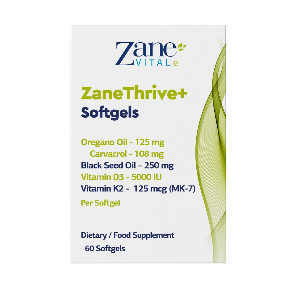 ZaneVITALe Zanethrive Plus softgels closeup for easy daily intake.