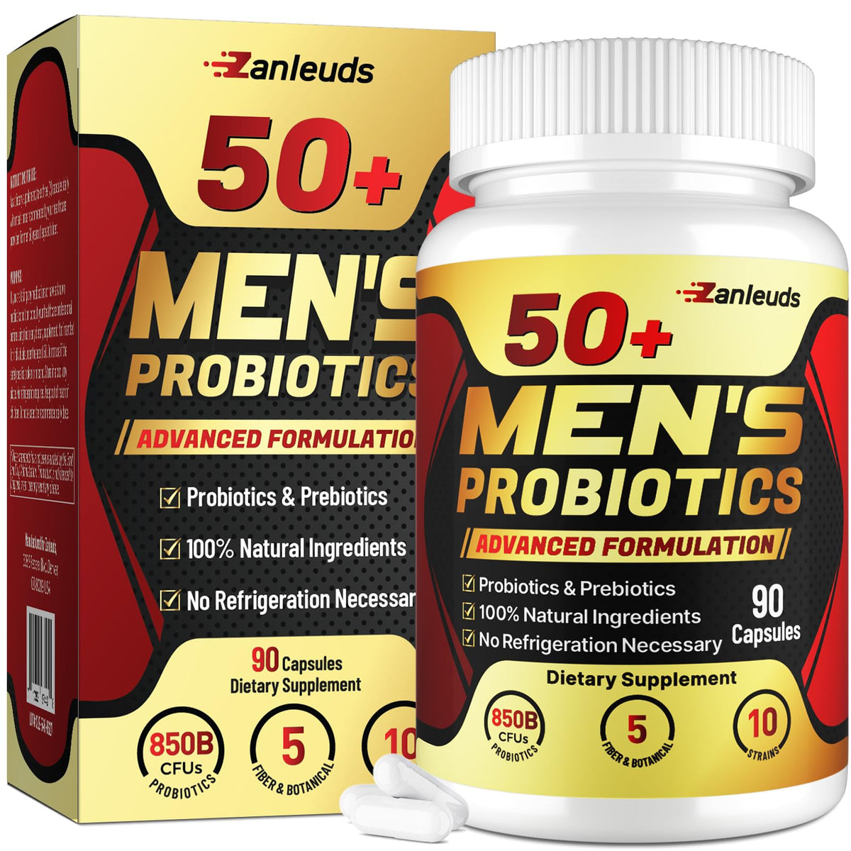 Zanleuds Probiotics Men 50+ bottle aids gut balance and daily vitality.